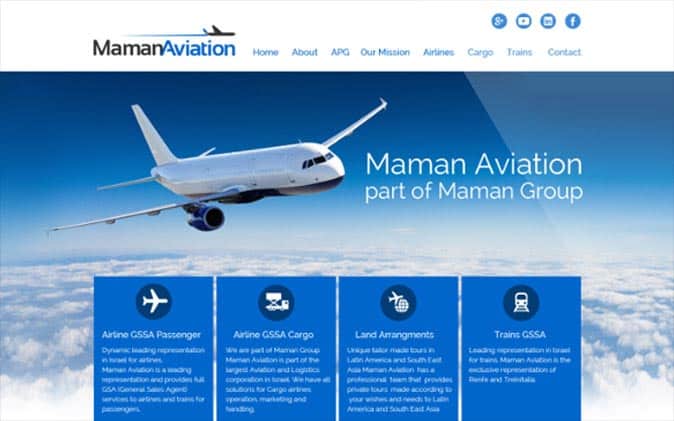 עיצוב אתר תדמיתי | חברת תעופה – Maman Aviation תנומה ראשית של פרויקט