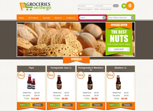 אתר אינטרנט מסחרי: חנות מוצרי מזון Groceries on the go