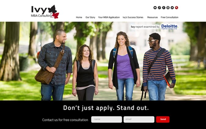 פיתוח אתר: Ivy MBA Consulting תנומה ראשית של פרויקט