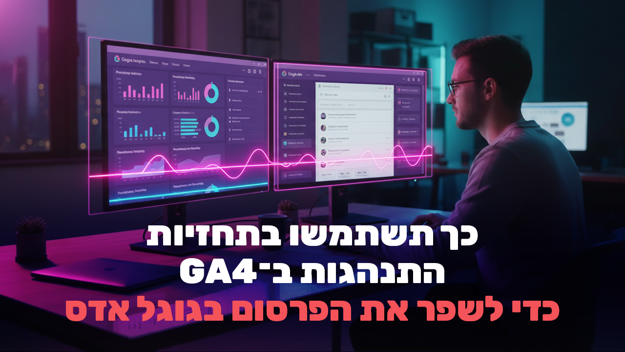 איש שיווק עובד עם שני מסכים