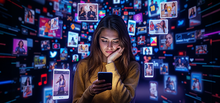 בחורה עם טלפון גוללת בפידאפקט ארדמן